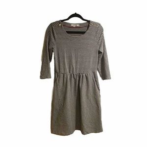 Boden Black and Gray Striped Midi Dress